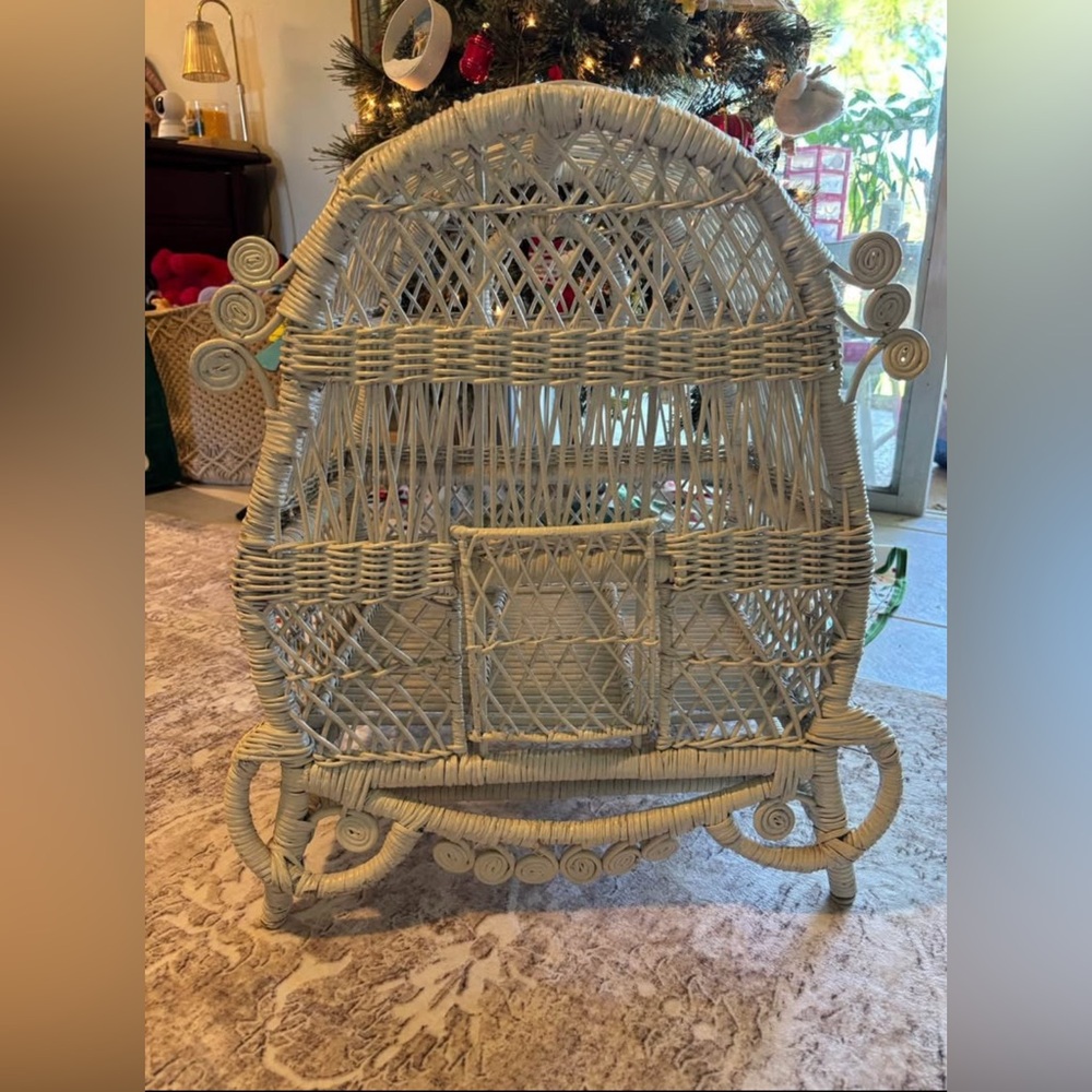 VINTAGE FIDDLEHEAD WICKER BIRD CAGE